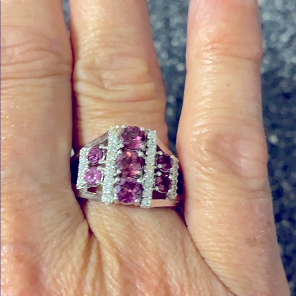 Raspberry Color Rhodolite & White Zircon Ring - Picture 11 of 14